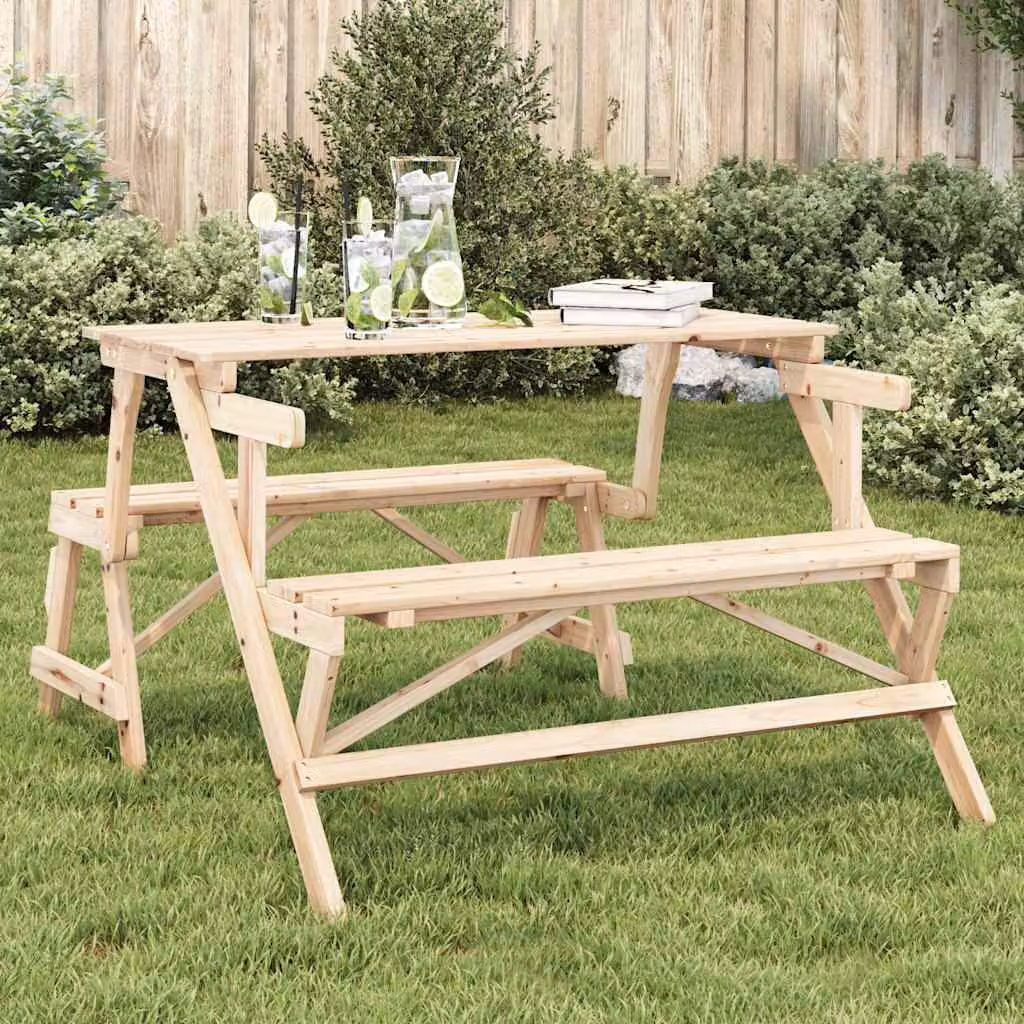 vidaXL Tavolo da Picnic in Legno di Abete Beige con Panche, Design Rustico e Rettangolare, L: 133 cm, P: 72 cm, H: 110 cm