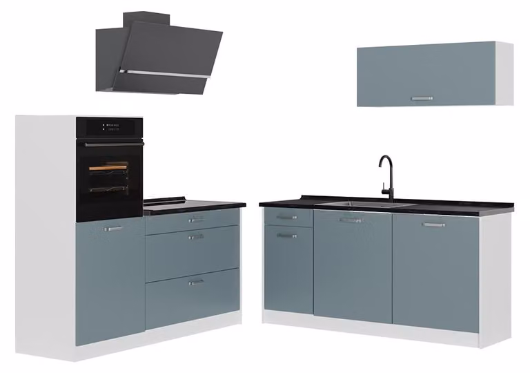 Cucina componibile Vicco R-Line Grigio-blu/Bianco 160 cm piano di lavoro Antracite, Model 66933