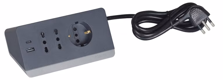 BTicino Multipresa da Scrivania Prese Bipasso Presa Tedesca e USB A+C - Colore Grigio