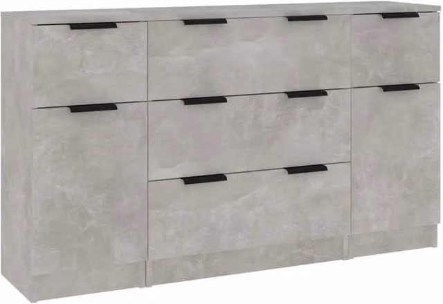 Set di Credenze 3 pz | Madia | Buffet da pranzo | Armadio da pranzo Grigio Cemento in Legno Multistrato