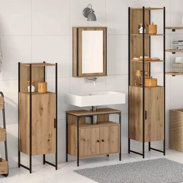 Set di mobili per il bagno 4 pz Rovere artigianale 3334426
