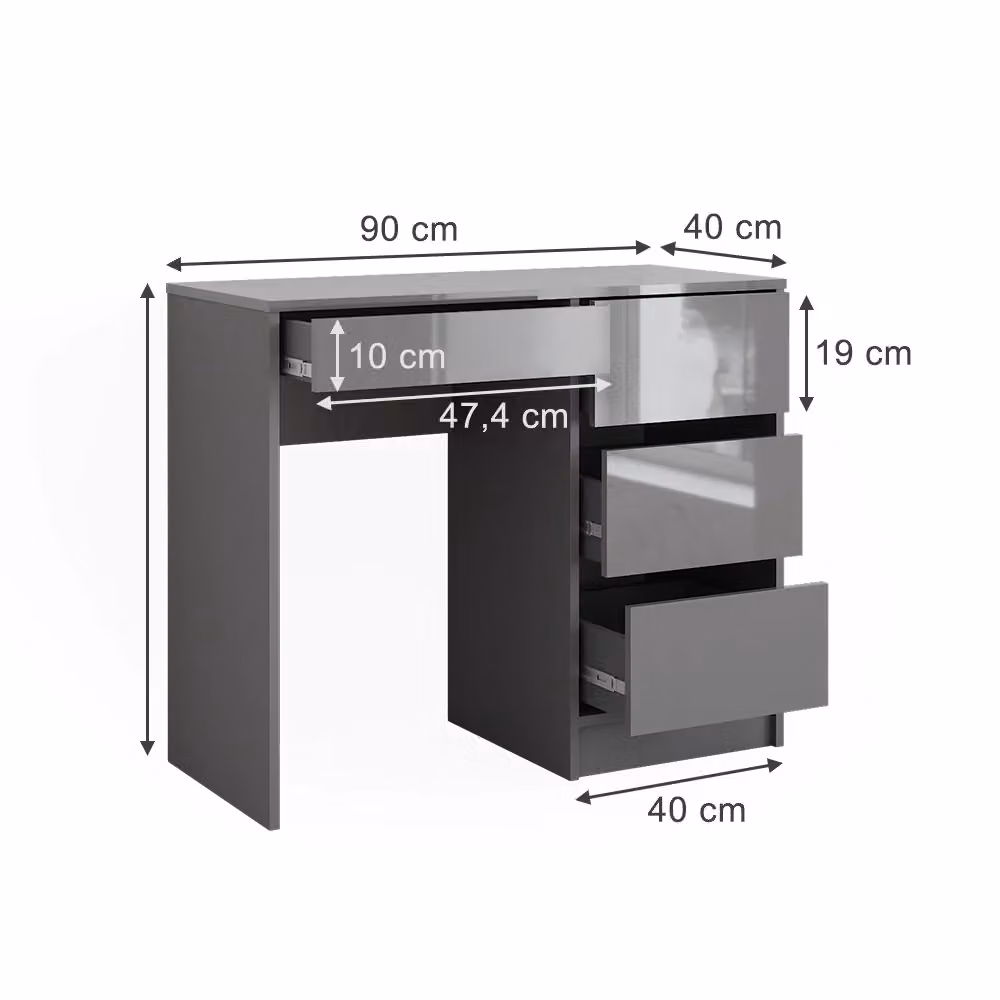 Scrivania Vicco Sherry Grigio lucido con cassetti L: 90 cm, P: 40 cm, H: 75 cm – 2