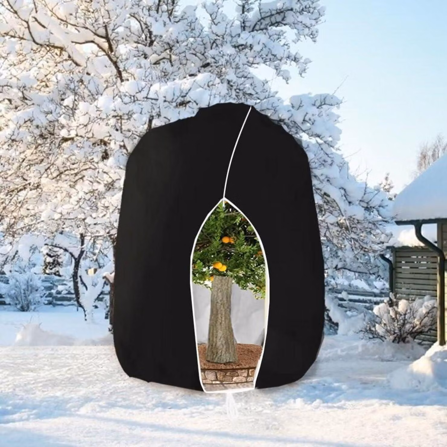 Copertura protettiva invernale per piante, con cerniera, 250 x 360 cm, colore nero