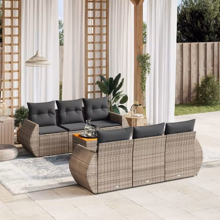 vidaXL Set Divani da Giardino 7 pz in Polyrattan con Cuscini Grigio