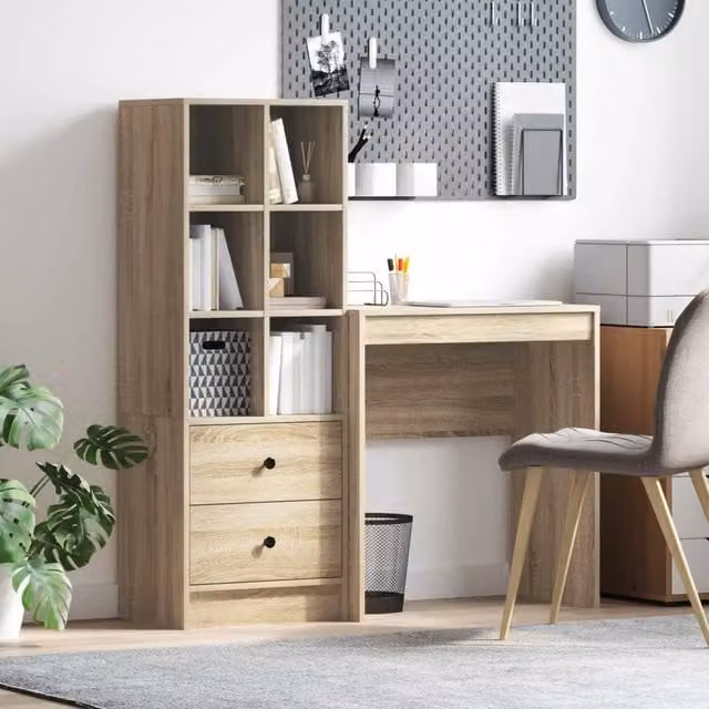 Scrivania moderna vidaXL in legno color rovere, L 115,5 cm x P 40 cm x H 127 cm – 1