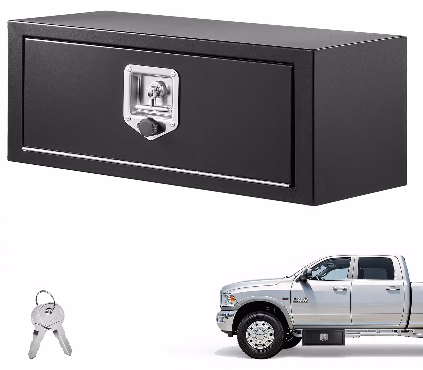SucceBuy Cassetta portaoggetti da incasso per autocarri 686 x 254 x 254 mm, cassetta portaoggetti da incasso in acciaio laminato a freddo, cassetta porta attrezzi impermeabile con maniglia a T e serratura per autocarri, rimorchi e furgoni, nera