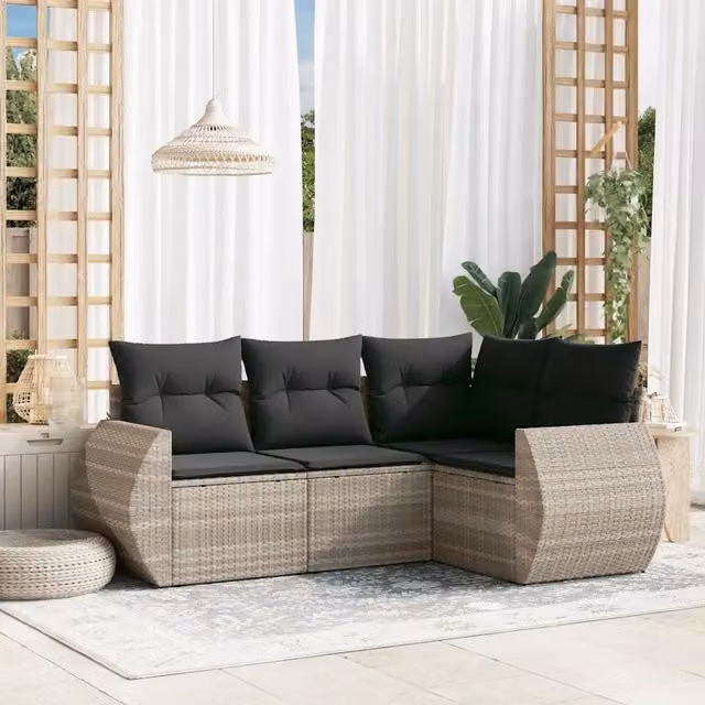 Set Divano da Giardino 4 pz con Cuscini-Sofa da Giardino-Divanetto da esterno Grigio Chiaro Polyrattan 919165