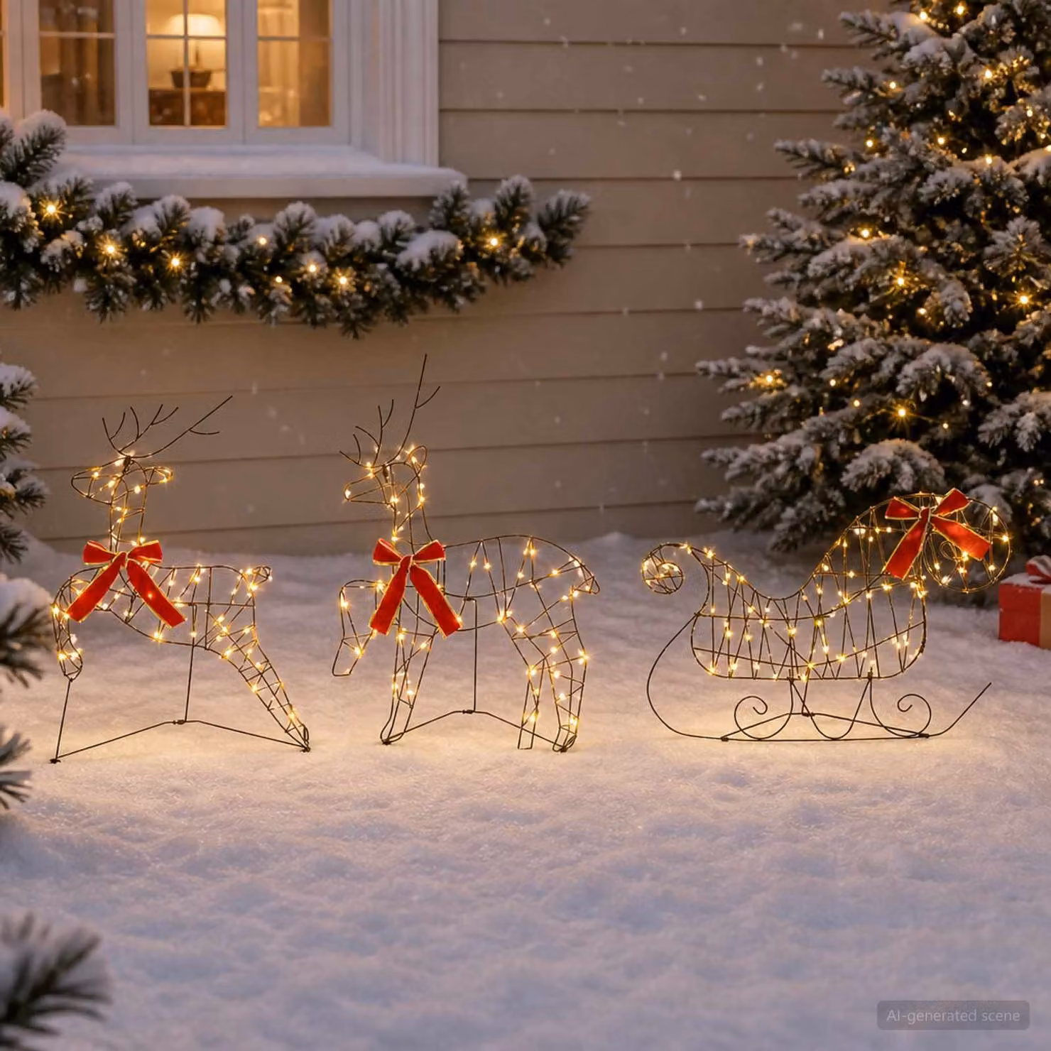 vidaXL Renna di Natale con slitta 3 pz 140 LED Bianco caldo