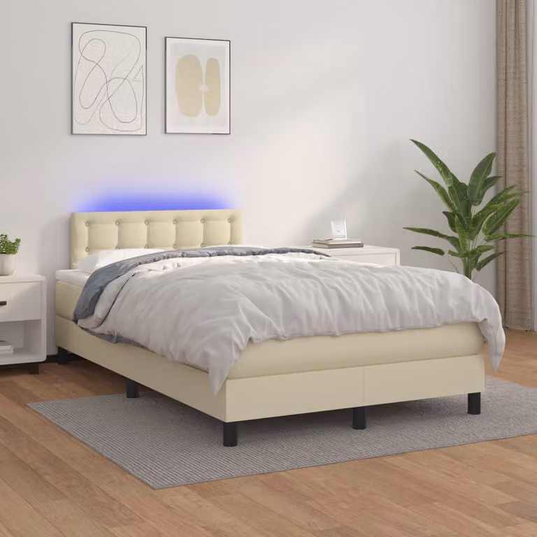 Maison Exclusive - Letto boxspring con materasso e illuminazione a LED color crema, 120x200 cm, in ecopelle