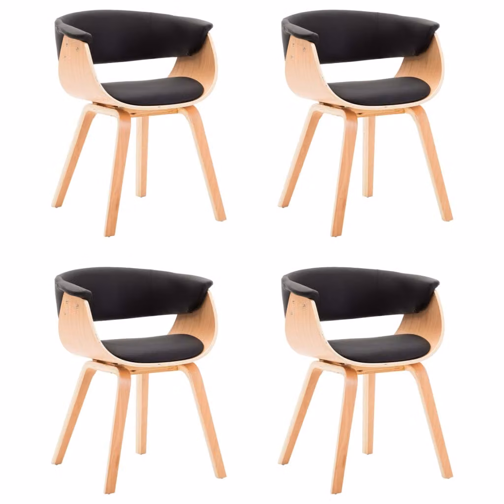 SYFAX™ Sedie da Pranzo 4 pz Nere in Legno Piegato e Pelle finta