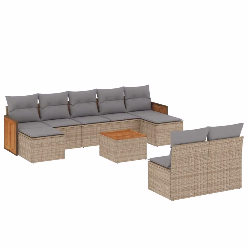 vidaXL Set Divano da Giardino 10 pz a forma di U in Polyrattan con Cuscini Beige e Grigio – 2