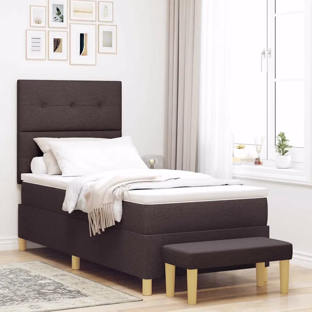 Letto a molle con testiera vidaXL in tessuto marrone scuro L: 200 cm, P: 100 cm, H: 128 cm