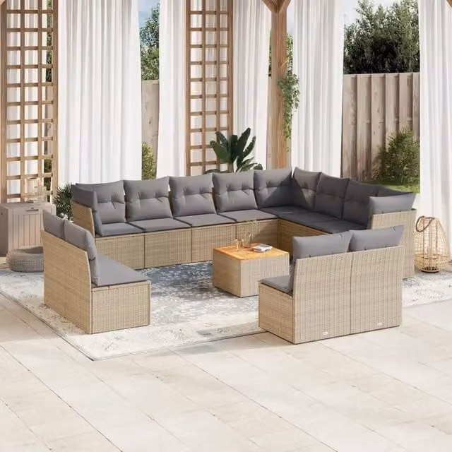 Set Divano da Giardino VIDAXL a Forma a U in Polyrattan con 13 Cuscini Beige