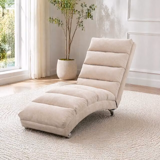 Chaise longue da relax con vibrazione; schienale ergonomico 140°; in lino beige