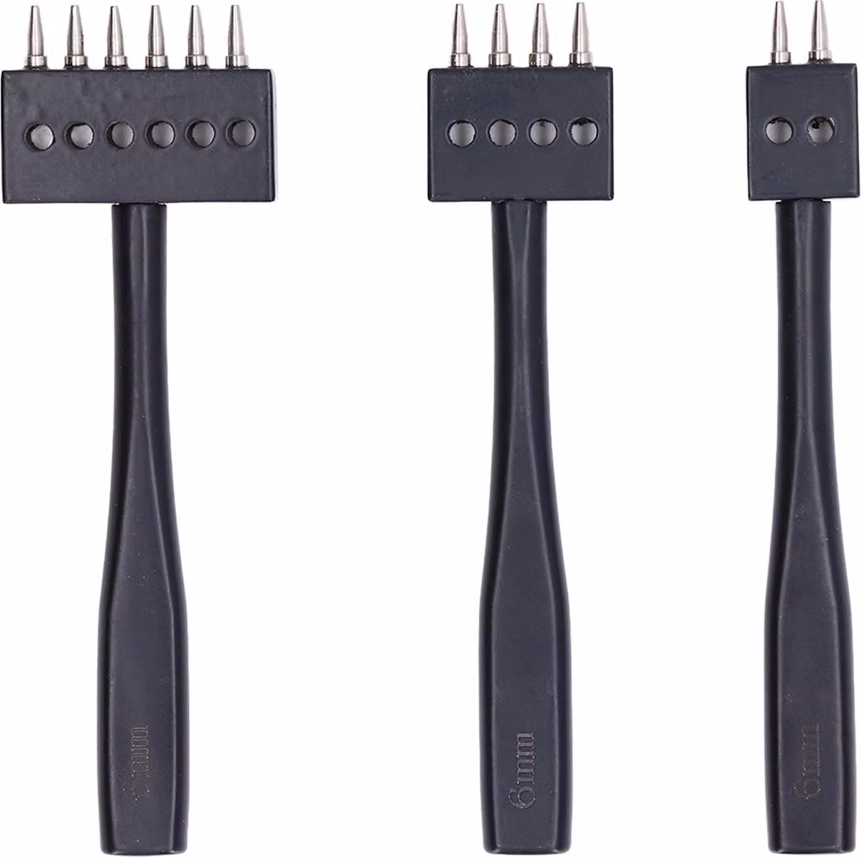 set di punzonatori a 3 punte, punzonatura rapida, varie dimensioni, alta resistenza, design professionale, strumento per la filatura della pelle fai da te, 6 mm