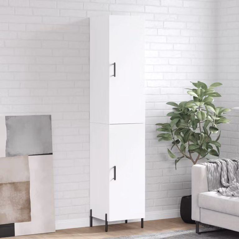 vidaXL Credenza Bianca Moderna a Parete con Ante a Battente in Legno e Metallo L/P/H: 34,5 x 34 x 180 cm