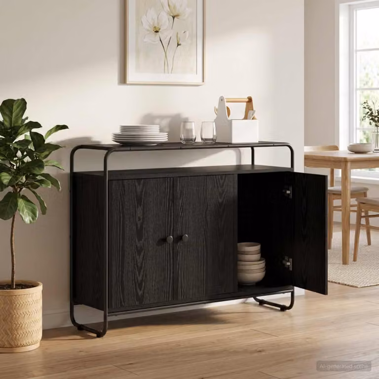 Credenza stile industrial vidaXL in legno MDF e metallo, colore nero, L 102 x P 35 x H 75 cm