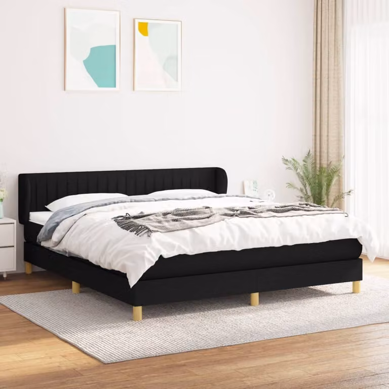The Living Store Letto a molle con materasso nero 160x200 cm in tessuto