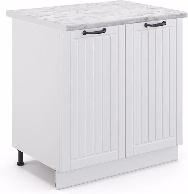 Mobile lavello cucina Fame-Line Bianco rustico/Bianco 80 cm, PL Marmo Vicco