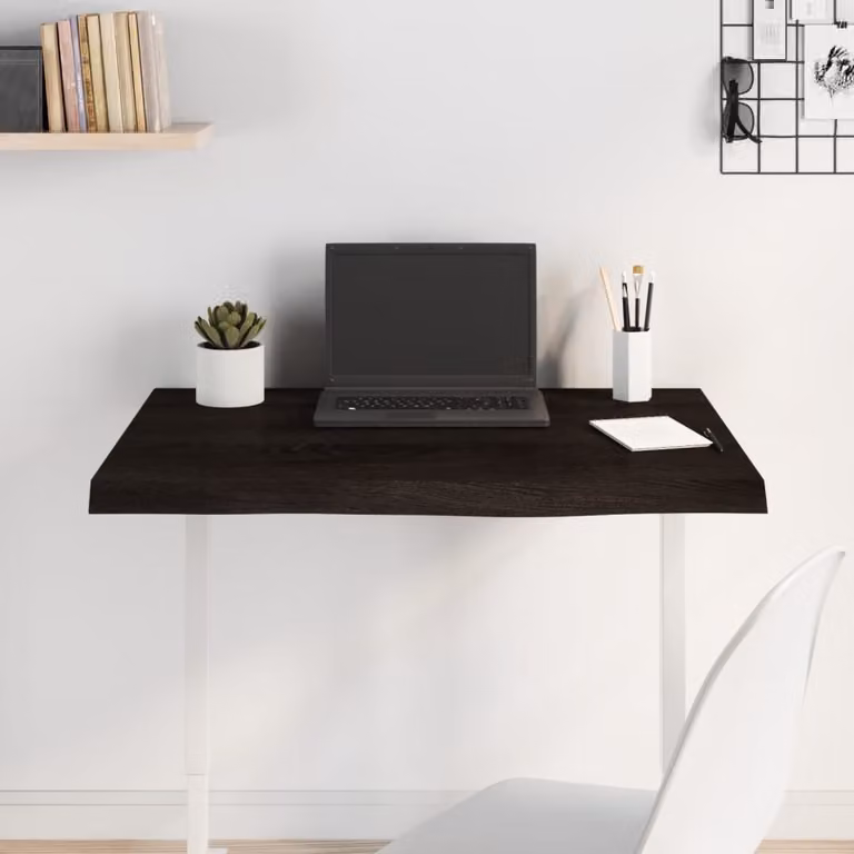 Piano Tavolo Moderno vidaXL in Rovere Massello con Bordo Naturale, Colore Marrone, L 80 cm x P 60 cm, Altezza Regolabile da 3 a 4 cm