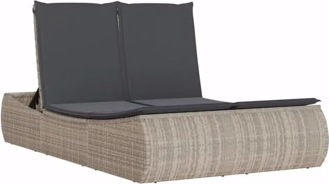 Lettino Prendisole | Sdraio da giardino | Lettino da sole Doppio con Cuscini Grigio Chiaro Polyrattan