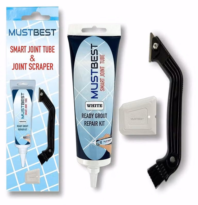 Kit di riparazione dello stucco per piastrelle ad asciugatura rapida bianco e raschietto per stucco