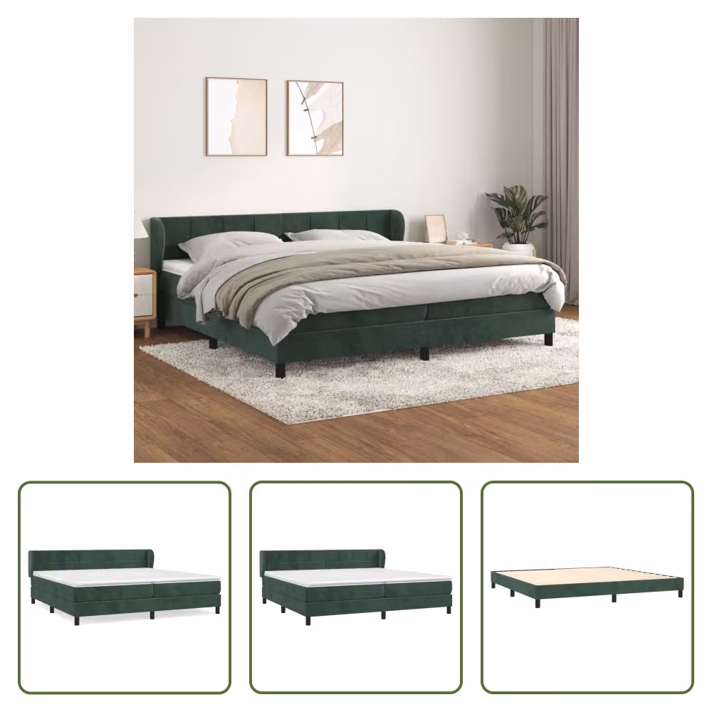 The Living Store Letto a molle con materasso verde scuro 200x200 cm in velluto