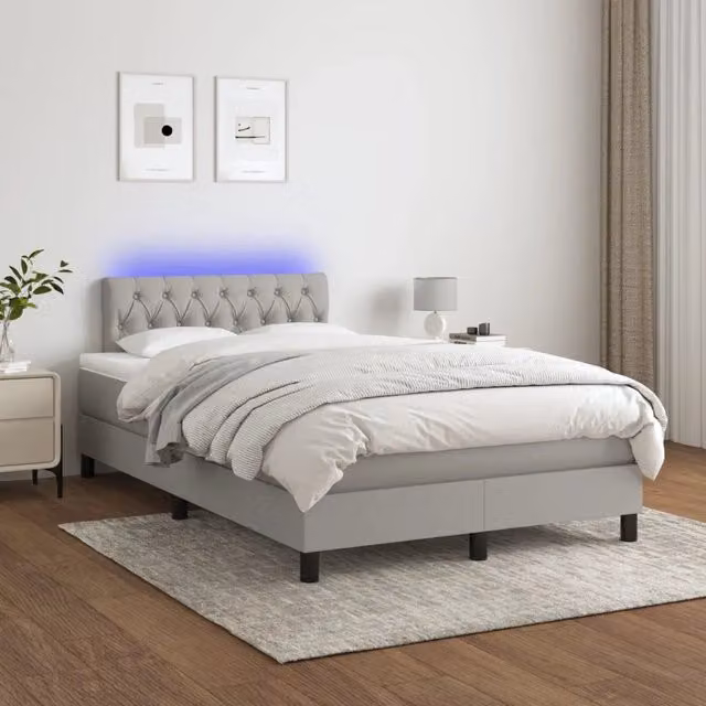 Letto a molle con illuminazione LED e porta USB vidaXL in tessuto grigio e bianco L/P: 120 x 200 cm