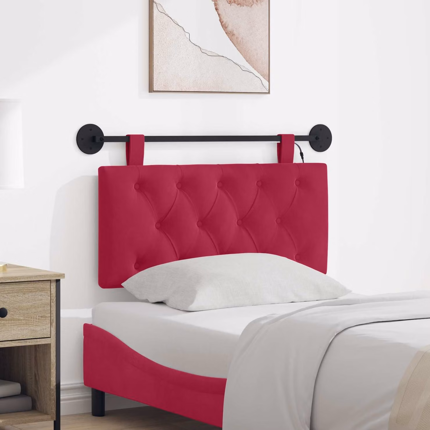 Testiera sospesa vidaXL in velluto rosso con illuminazione integrata e pannello imbottito