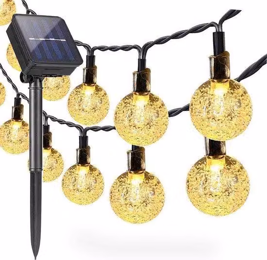 Ghirlanda luminosa a LED alimentata a energia solare per esterni, 65 m, 30 LED, impermeabile, globo terrestre, cristallo, decorazione, festival, luci colorate per feste, matrimoni, terrazze con LED solari
