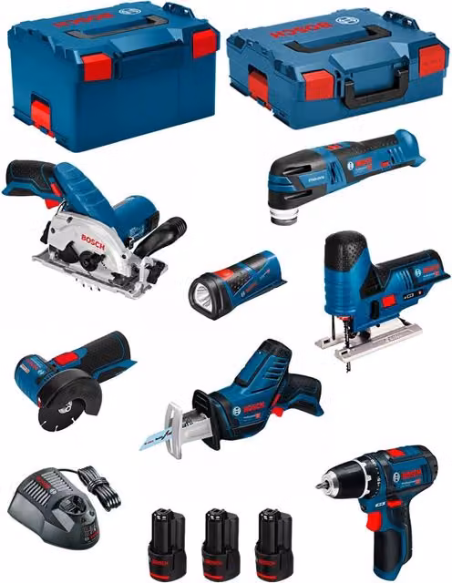 Kit utensili Bosch 12V BMK7-28AD3 blu con 3 batterie da 2,0Ah e caricabatterie GAL1230CV