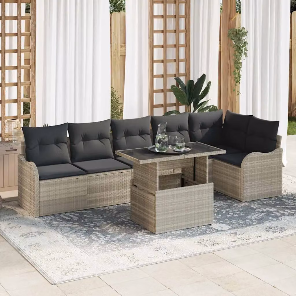 Set di divani da giardino vidaXL in rattan grigio con cuscini e tavolino da caffè – 1