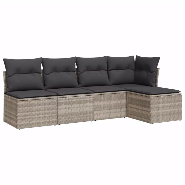 Set Divano da Giardino 5pz con Cuscini Grigio Chiaro Polyrattan