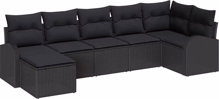 Set di divani con cuscino 7 pcs Nero polyrattan