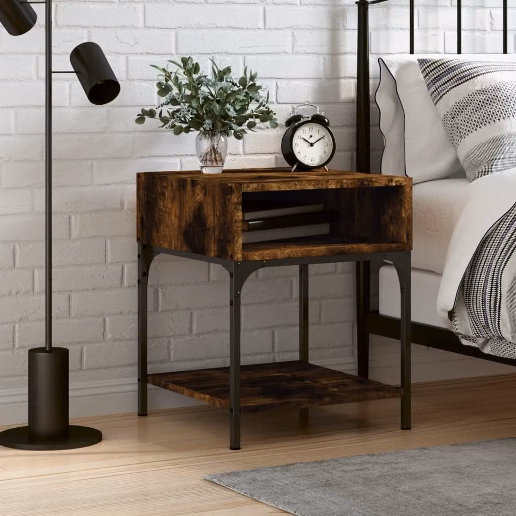 Comodino moderno vidaXL in legno multistrato e metallo, colore rovere fumo, L 40 cm x P 41 cm x H 50 cm