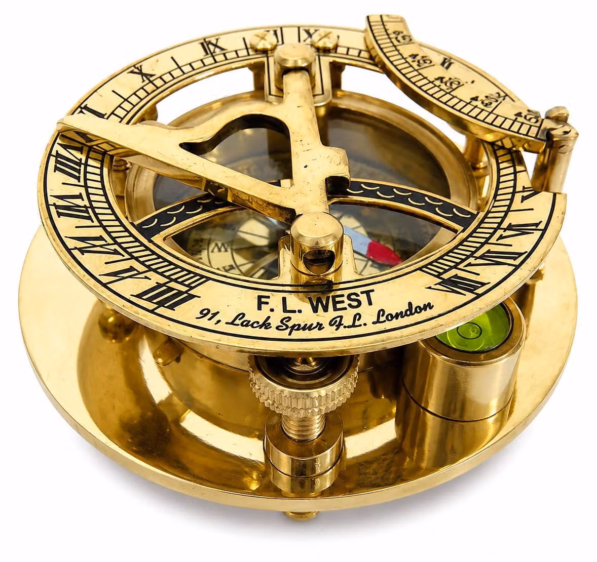 Orologio solare in ottone massiccio con bussola, 3 pollici, finitura dorata