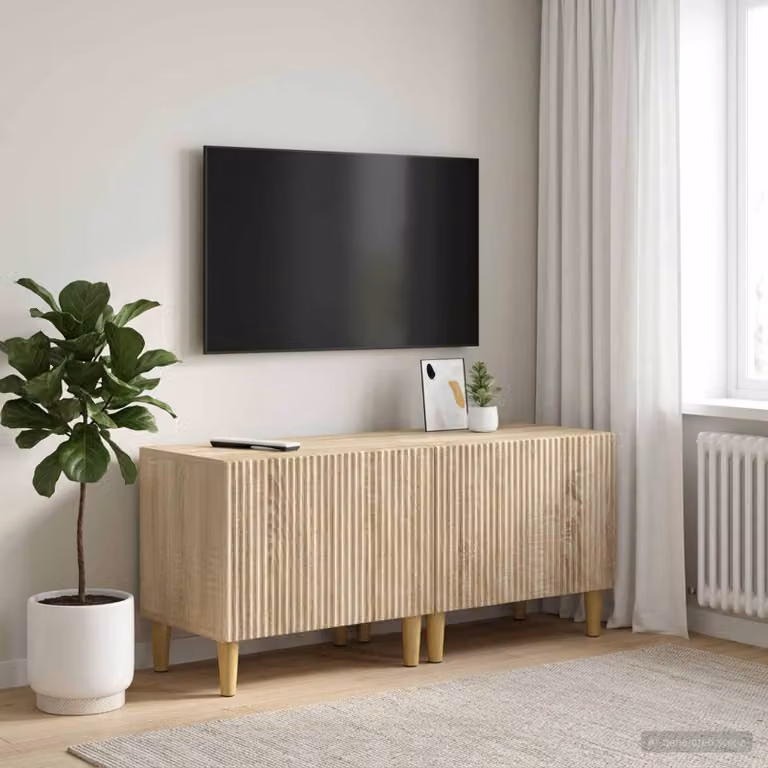 Mobile TV vidaXL in legno ingegnerizzato Rovere Sonoma, colore beige/marrone, con ruote e scomparti multimediali, L: 76,7 cm, P: 43,0 cm, H: 49,0 cm