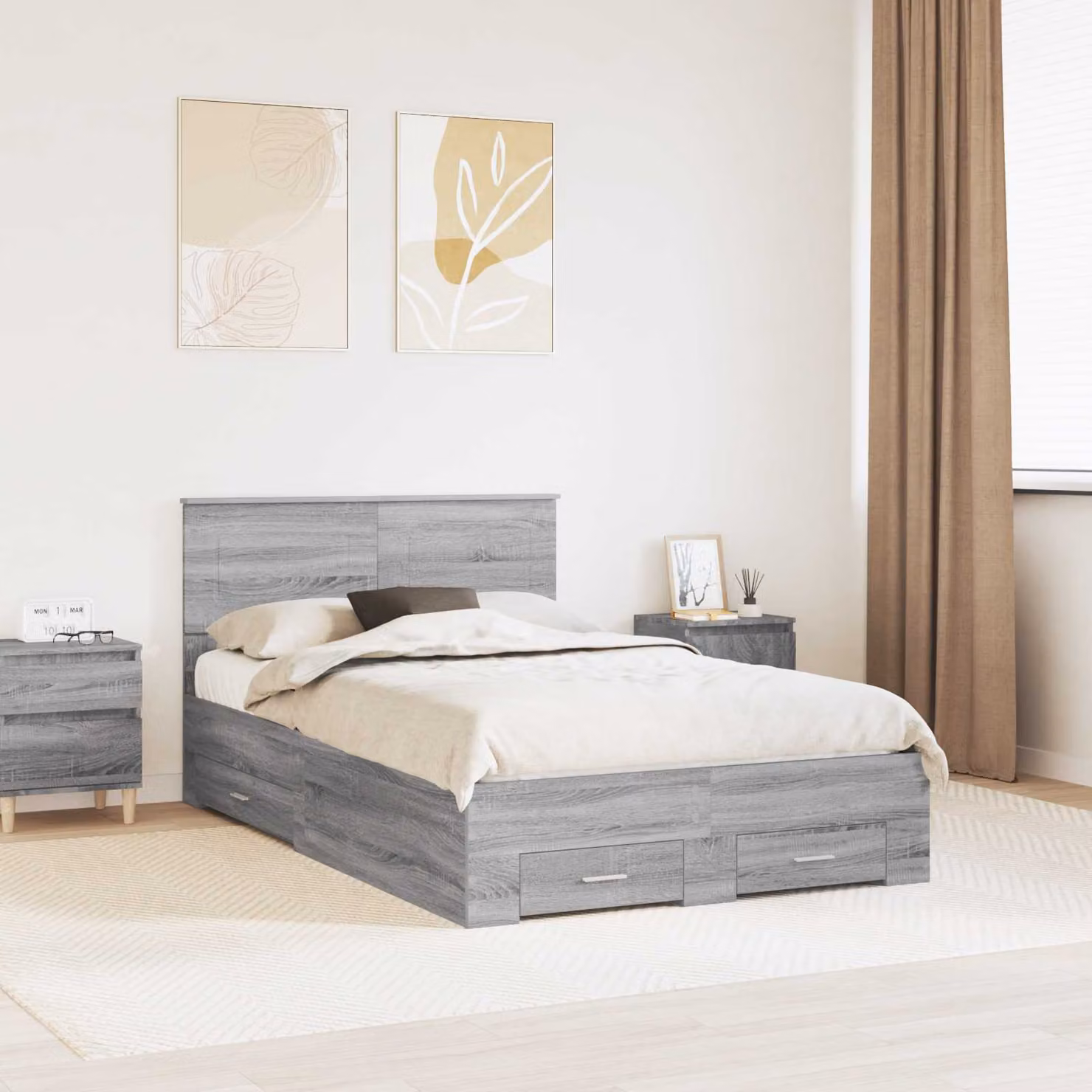 Struttura del letto moderna con cassetti vidaXL in legno grigio L: 138 cm, P: 200 cm, H: 90 cm