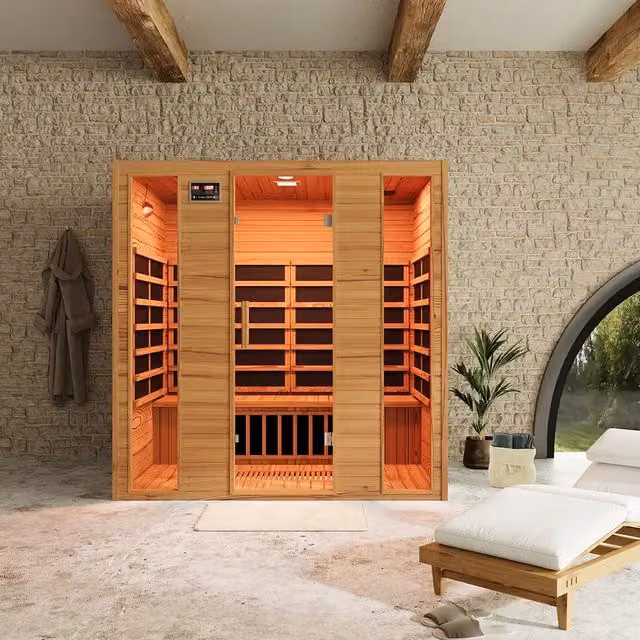 Sauna ad infrarossi Parama in legno di Hemlock marrone con radio integrata L: 148 cm, P: 188 cm, H: 188 cm