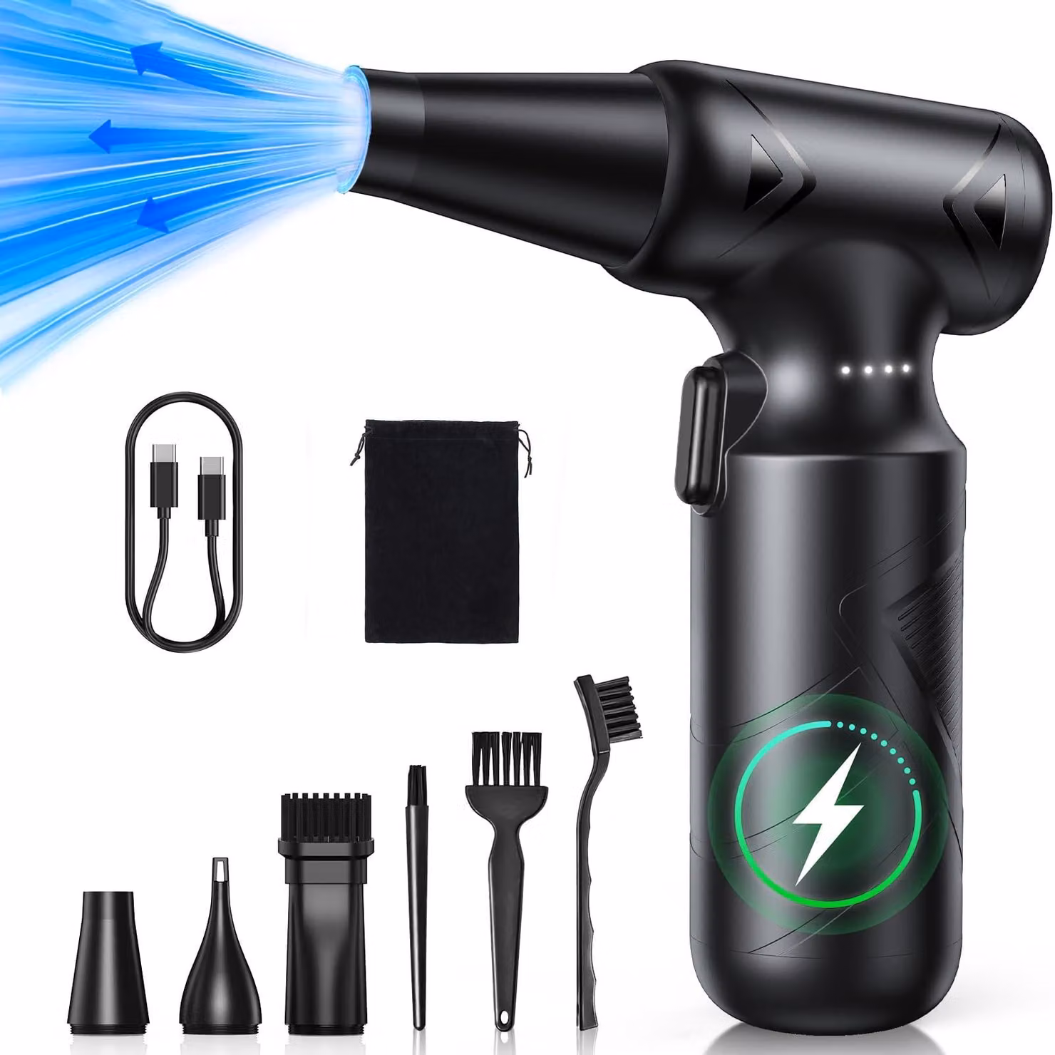 Aspirapolvere elettrico senza fili, 150.000 giri al minuto, 3 velocità, illuminazione a LED
