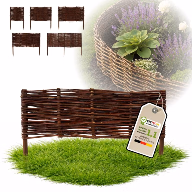 Floranica 1 pezzo Recinzione in vimini 20 cm x 60 cm – Staccionata da giardino intrecciata Palizzata Recinzione naturale Bordo aiuola