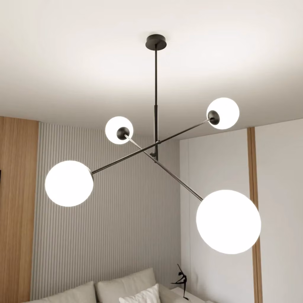 Lampadario a sospensione Emibig Linear in metallo e vetro nero con diffusori opalini, dimmerabile, L: 102 cm, 4xE14 – 2