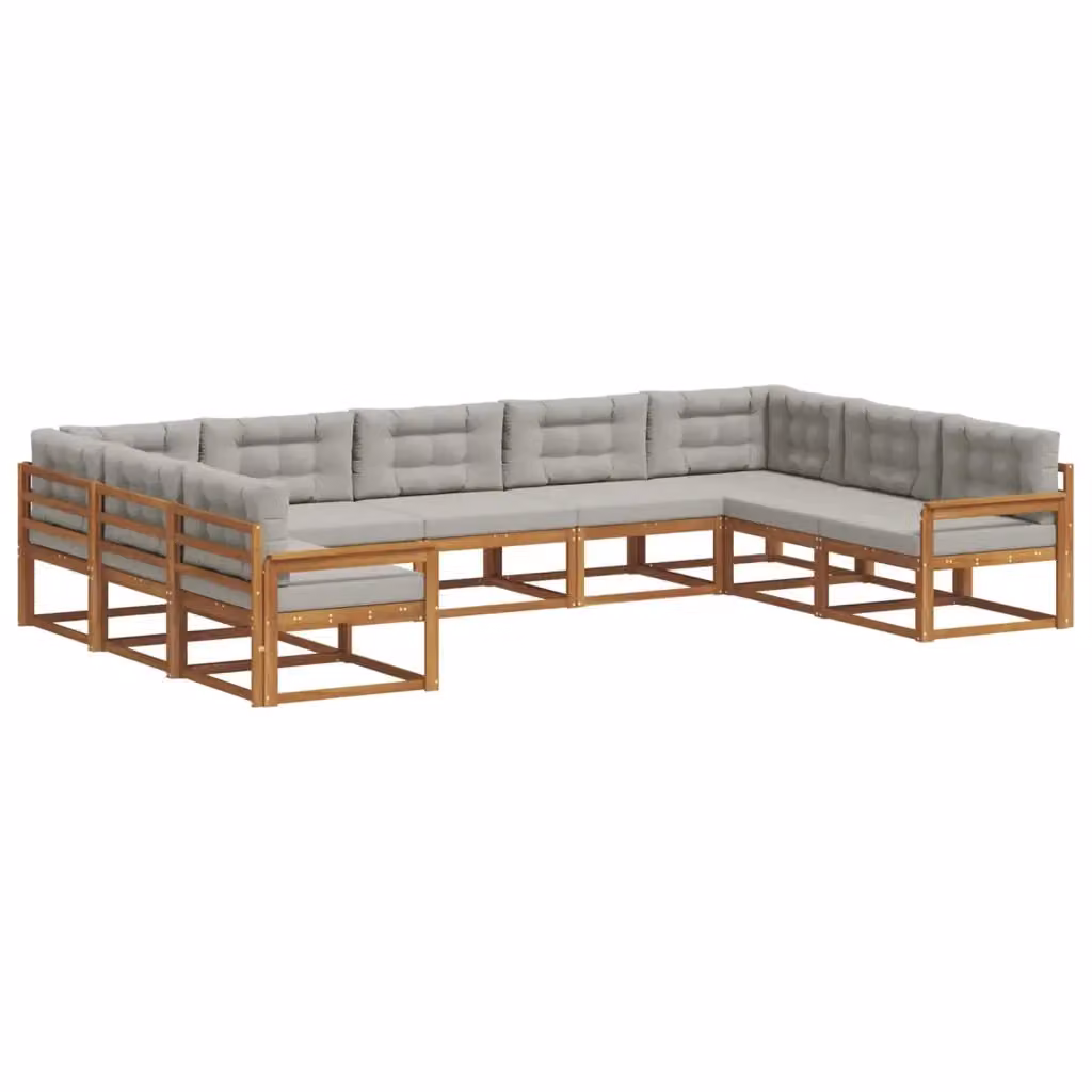 Set di divani da esterno a forma di U vidaXL in legno di acacia con cuscini grigi – 2