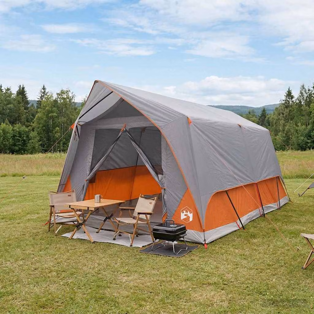 Tenda a tunnel vidaXL per 6 persone, Grigio e arancione