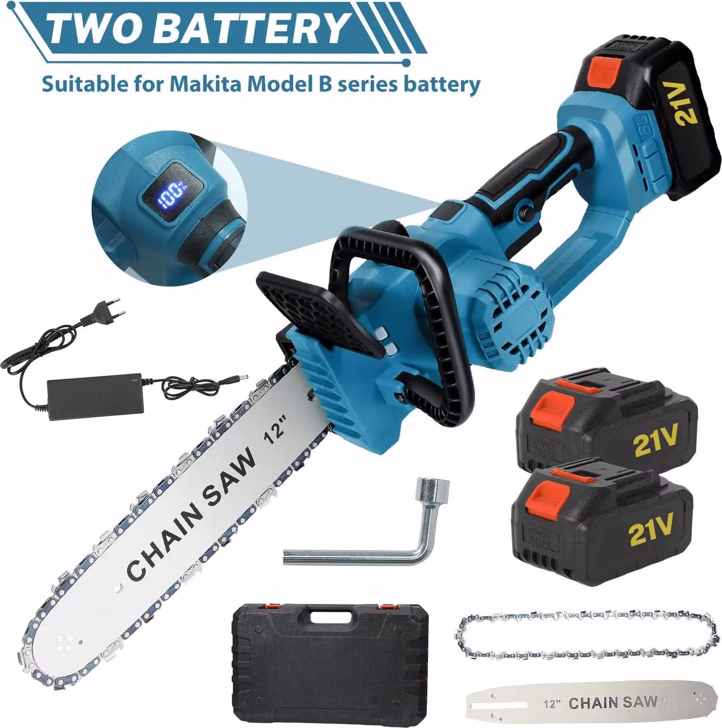 Motosega - Alimentazione a batteria senza fili - Motore brushless - Lunghezza lama 30 cm - 2 batterie da 18 V - Ricaricabile - Rosso