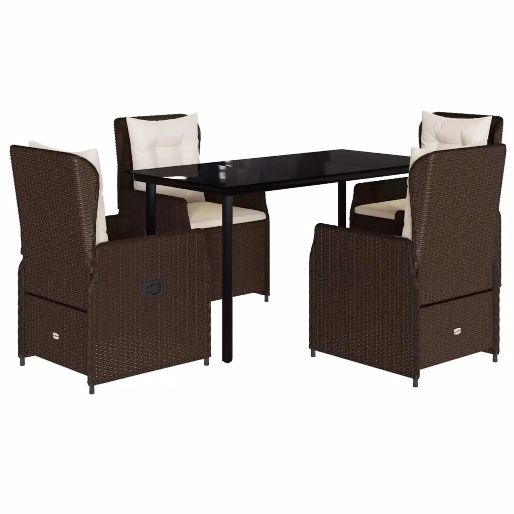 Set da Pranzo da Giardino 5pz vidaXL in Polyrattan Marrone con Piano in Vetro – 2