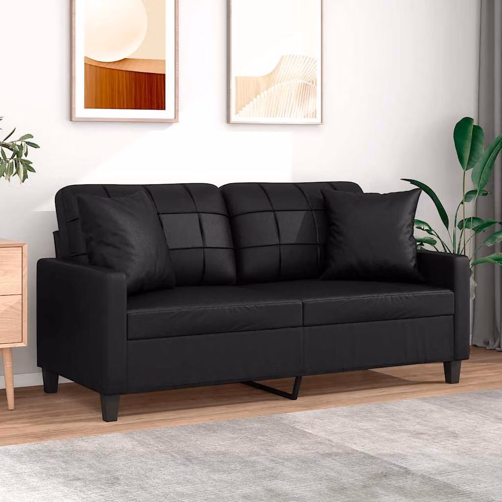 vidaXL Divano a 2 Posti Moderno in Similpelle Nero con Cuscini e Struttura in Metallo