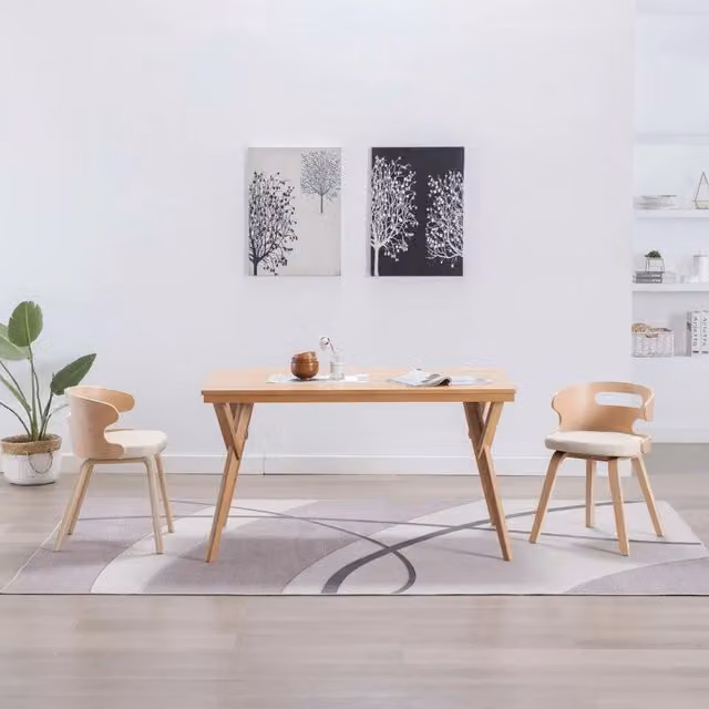 Sedie da Pranzo 2 pz in Legno Curvato e Similpelle Crema 283108