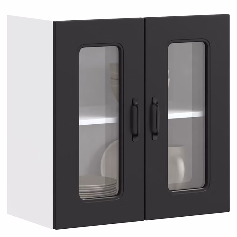 Pensile da cucina moderno vidaXL Kalmar nero con ante in vetro e ripiani interni, L: 60 cm, H: 60 cm, P: 31 cm