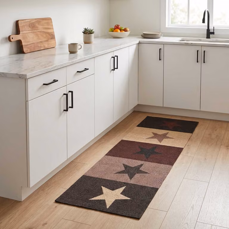Tappeto da cucina moderno vidaXL con motivo a stelle rosse, lavabile e antiscivolo, L: 150 cm, P: 45 cm, 100% poliammide